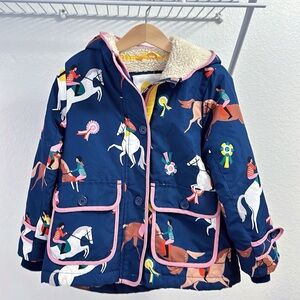 MiniBoden Girls 4-5Y Print Zip-Up Hooded Puffer Jacket